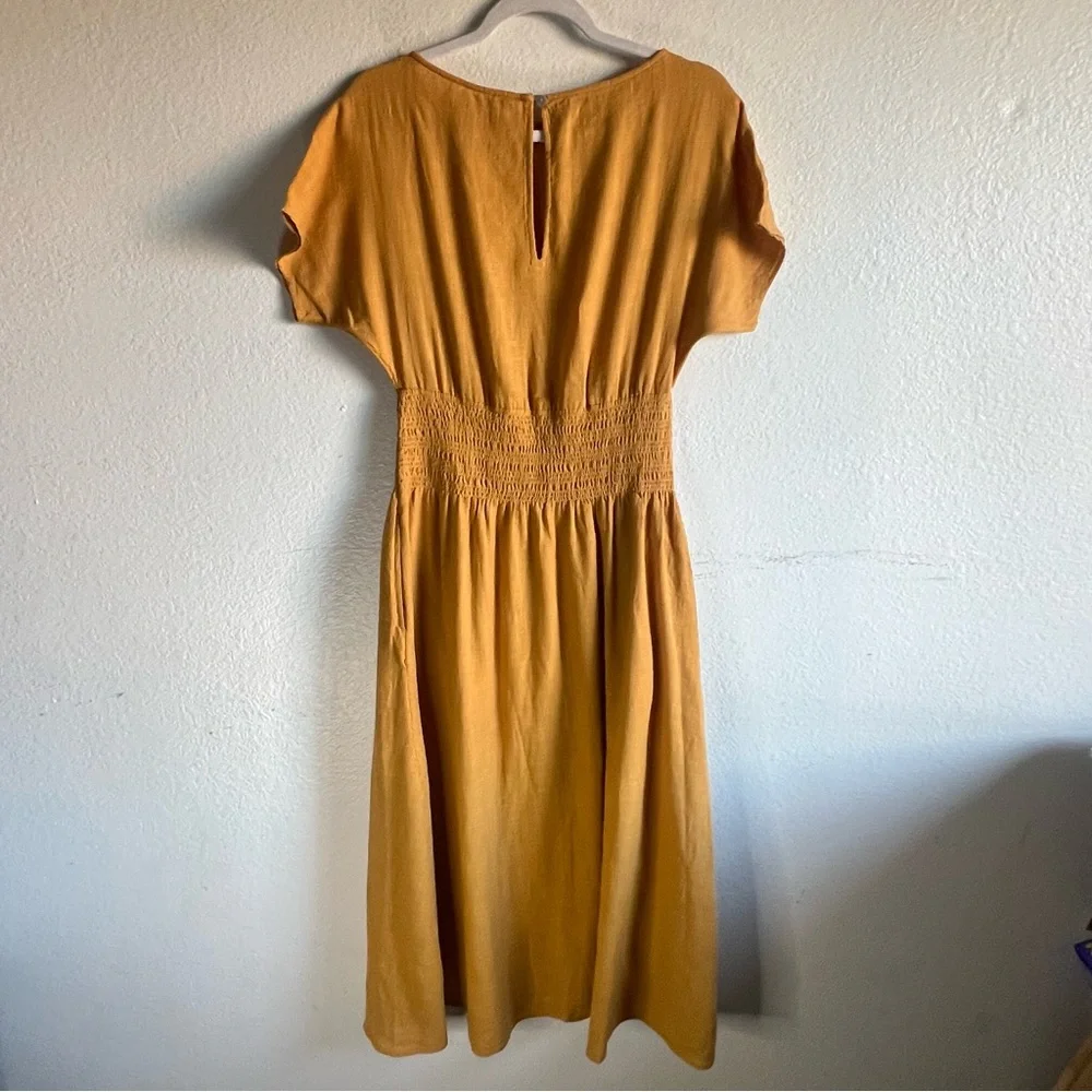 Faherty Coast to Coast Midi Dress Smocked Waist Cotton Honey Mustard Size M NWT - Picture 8 of 14